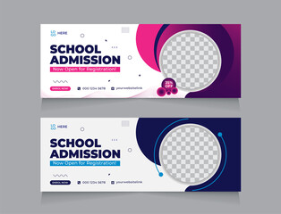 school education Facebook cover page layout & kids school admission web banner template design set