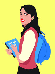 Smiling Teenage college School Girl with Book and bag in uniform illustration