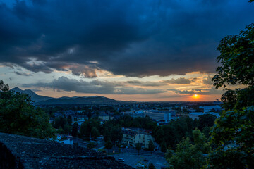 spectacular sunset before thunderstorm over Salzburg