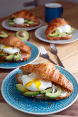 croissants and poached eggs 