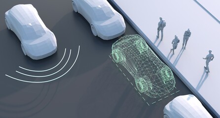 Driverless self driving, autonomous vehicle, autopilot vehicle with lidar technology, electric vehicle	
