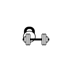 Kettlebell and dumbbell icon isolated in black on a white background. Hand drawn element, vector illustration.