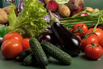 A variety of raw vegetables. Natural background. Gifts of nature.