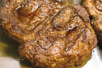 Close up view of BBQ grilled Steak with juices