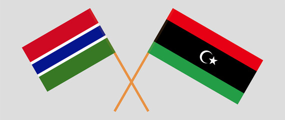 Crossed flags of the Gambia and Libya. Official colors. Correct proportion