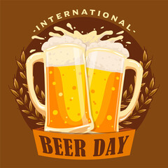 vector of toast glass of beer badge for international beer day celebrate
