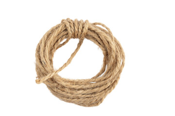 packing rope made of jute with a tied bow, isolate for clipping on a white background