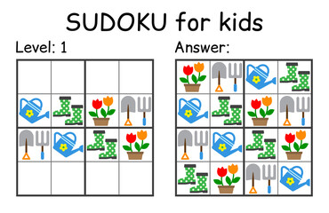 Sudoku. Kids and adult mathematical mosaic. Kids game. Garden theme. Magic square. Logic puzzle game. Digital rebus