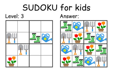 Sudoku. Kids and adult mathematical mosaic. Kids game. Garden theme. Magic square. Logic puzzle game. Digital rebus