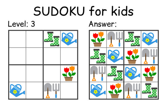 Sudoku. Kids and adult mathematical mosaic. Kids game. Garden theme. Magic square. Logic puzzle game. Digital rebus
