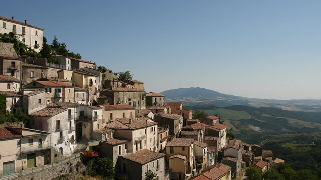 Panoramic view of San Fele, a village in the mountains of the Basilicata region in Italy.