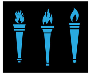 Collection Blue torch Flaming on Background Black abstract illustration design