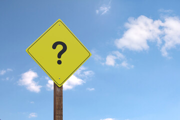 Yellow warning sign with question mark with copy space. 3d illustration.