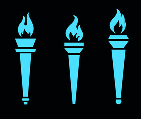 abstract torch Collection Blue design Flaming on Black Background illustration