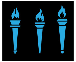 Blue torch Collection Flaming on Black Background illustration abstract design