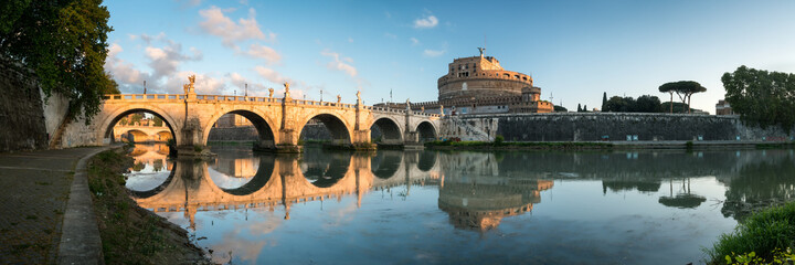 Fototapeta na wymiar Castel Sant'Angelo and Ponte Sant'Angelo panorama, Rome, Italy