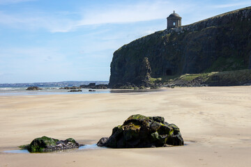 The iconic Mussenden Temple on top of the cliffs of Downhill Beach. Castlerock, Derry County,...