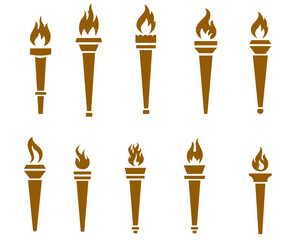 Collection Brown torch Flaming on Background White abstract illustration design