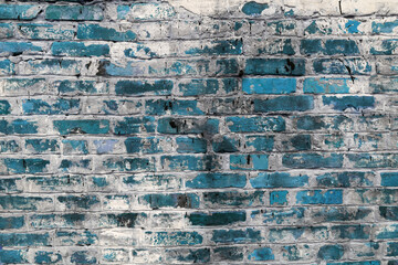 Old dirty turquoise brick wall background