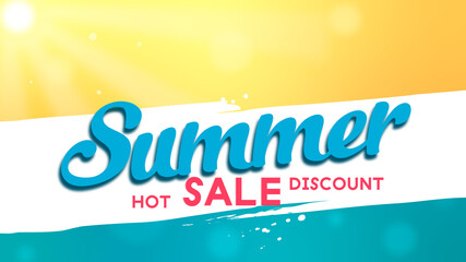 Summer sale lettering template banner. Vector illustration blue