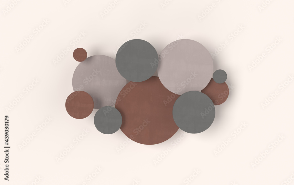 Wall mural Round disc abstract background. Modern cellular panel with circles, ceramic or concrete decoration elements. 3d wall texture.  Geometric 3d rendering background for interior wallpaper design