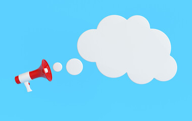3d rendering loudspeaker, megaphone, cloud bubble. Service for influencer advertising concept.