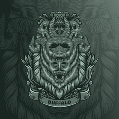 skull illustration with ornament style