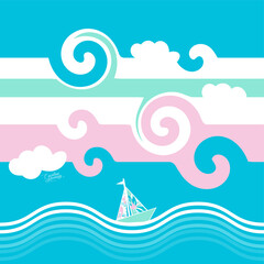 Captain’s Daughter | Coral and Teal Vector Repeat Pattern | Vibrant, luxurious, and confident nautical beach vibes.