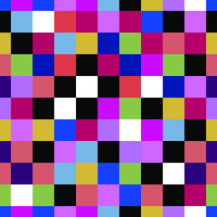 a seamless pattern of multicolored squares in the form of a colored mosaic for prints on fabrics for clothes, bedding, packaging, interior decoration, creating frames and decorating other surfaces