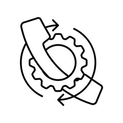 Hand with phone simple line flat icon, telephone support symbol. Call us concept. Vector illustration