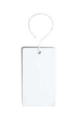 white paper label, price tag for clothing made of thick cardboard, isolate for clipping on a black background