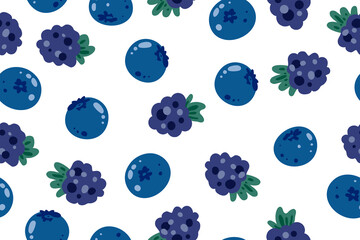 Seamless pattern of blackberries and blueberries, color vector