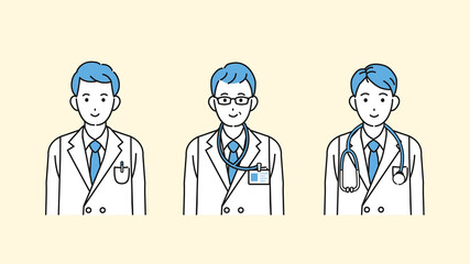 医者　科学者　白衣を着た男性　医療スタッフ　上半身　イラスト素材