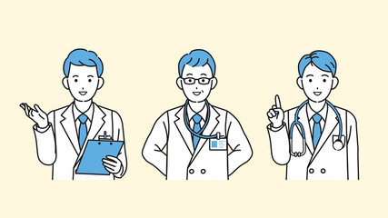 医者　科学者　白衣を着た男性　医療スタッフ　ポーズ　仕草　上半身　イラスト素材