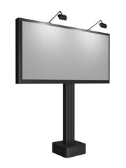 Outdoor advertising stand with blank billboard. Mockup template isolated on white background. 3D render