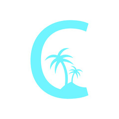 Fototapeta na wymiar Graphic simple logo letter C and palm tree for your company or brand