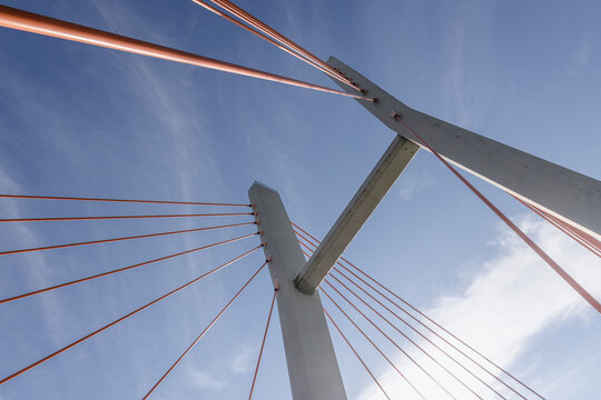 Pylon of Siekierkowski Bridge over River Vistula in Warsaw, capital of Poland © Fotokon