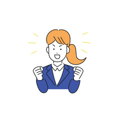 気合を入れる新入社員の女性のイラスト