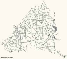 Fototapeta premium Black simple detailed street roads map on vintage beige background of the quarter Altendorf Stadtteil of Essen, Germany