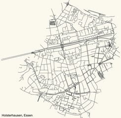 Black simple detailed street roads map on vintage beige background of the quarter Holsterhausen Stadtteil of Essen, Germany