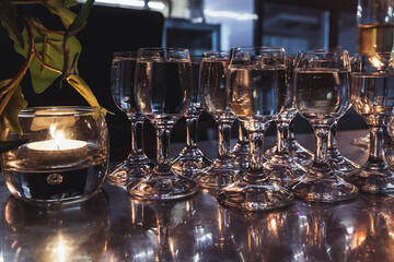 Close up of glasses filled with vodka