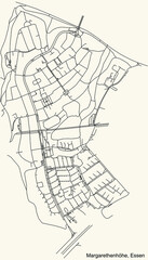 Black simple detailed street roads map on vintage beige background of the quarter Margarethenhöhe Stadtteil of Essen, Germany