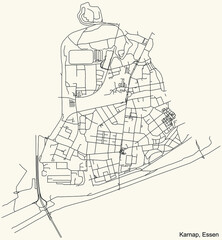Black simple detailed street roads map on vintage beige background of the quarter Karnap Stadtteil of Essen, Germany
