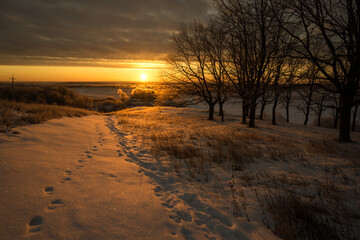 sunset in the snow