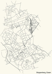 Black simple detailed street roads map on vintage beige background of the quarter Stoppenberg Stadtteil of Essen, Germany