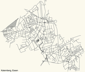 Black simple detailed street roads map on vintage beige background of the quarter Katernberg Stadtteil of Essen, Germany