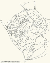 Black simple detailed street roads map on vintage beige background of the quarter Überruhr-Holthausen Stadtteil of Essen, Germany