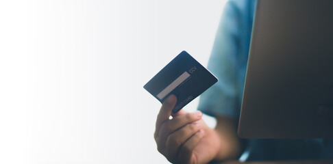 Online shopping, payment at the store, credit card, concept