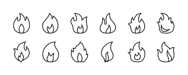 Fire, blaze, burn, sack, kindle, flame icon set. Vector graphic illustration.