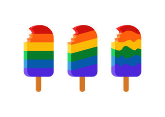 Lody w kolorach tęczowej flagi - symbolu LGBTQ+. Gay Pride. Zestaw grafik na białym tle. Inkluzywna ilustracja do wykorzystania jako wzór naklejek, tło, tapeta lub do social media story. - obrazy, fototapety, plakaty